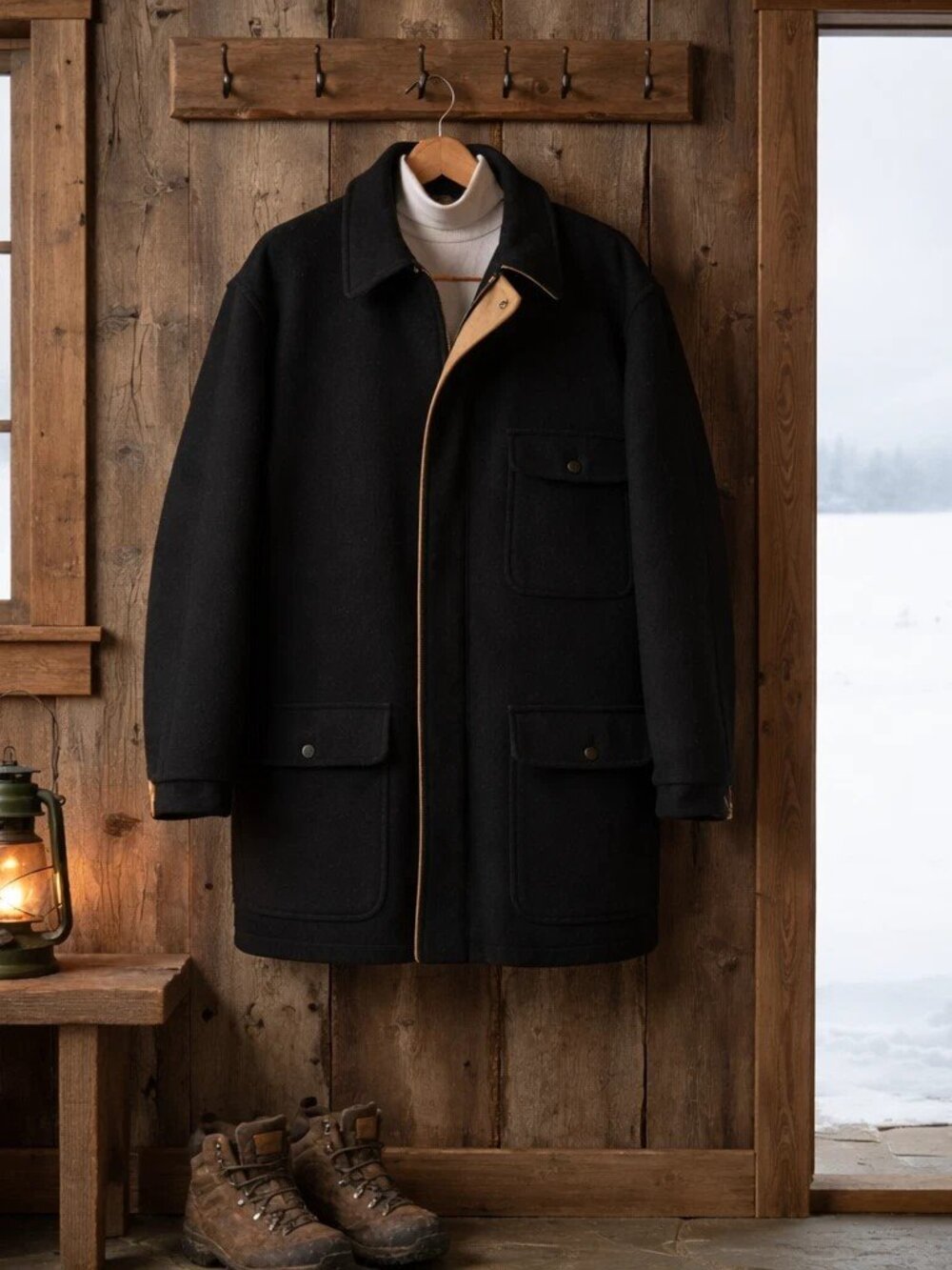 Vintage Schott NYC Wool Mackinaw Cruiser Coat USA Made Black Workwear Men’s 52